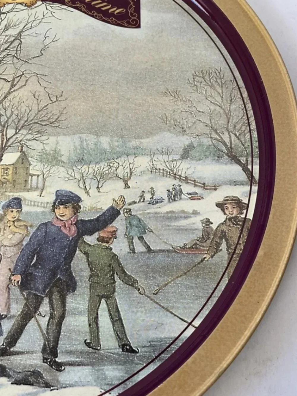 Currier & Ives Winter Pastime Metal Serving Tray 13” Vintage 1994